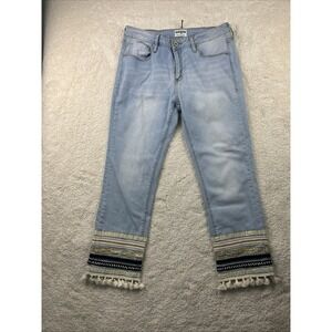 Umgee Denim Cropped‎ funky fun flirty Jeans 28 Tassels Embroidered Bling Sexy
